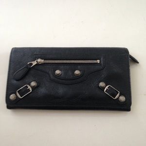 (SOLD) Balenciaga Black Silver Studded Leather Long Walle